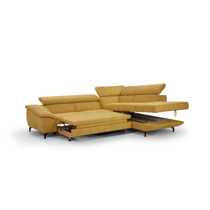 Eck-Schlafsofa mit Stauraum in L-Form BRESCIA, rechts, gelb