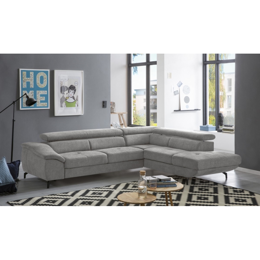 Eck-Schlafsofa mit Stauraum in L-Form BRESCIA, rechts, grau