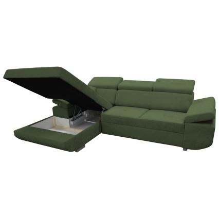 Eck-Schlafsofa mit Stauraum in L-Form CASTELO links grün