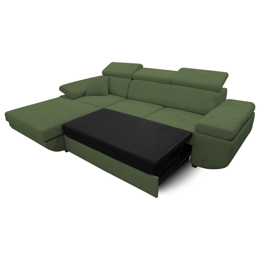 Eck-Schlafsofa mit Stauraum in L-Form CASTELO links grün