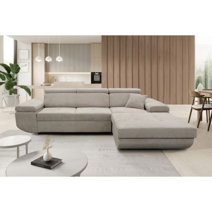 Eck-Schlafsofa mit Stauraum in L-Form CASTELO, rechts, grau