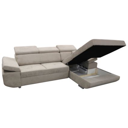 Eck-Schlafsofa mit Stauraum in L-Form CASTELO, rechts, grau