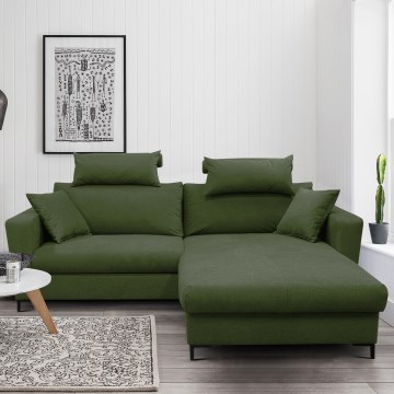 Ecksofa HORTA mit Schlaffunktion und Stauraum in L‑Form, rechts, grün