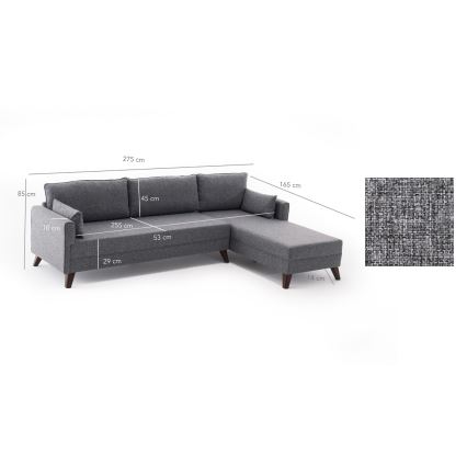 Ecksofa KORFU in L-Form, grau, rechts