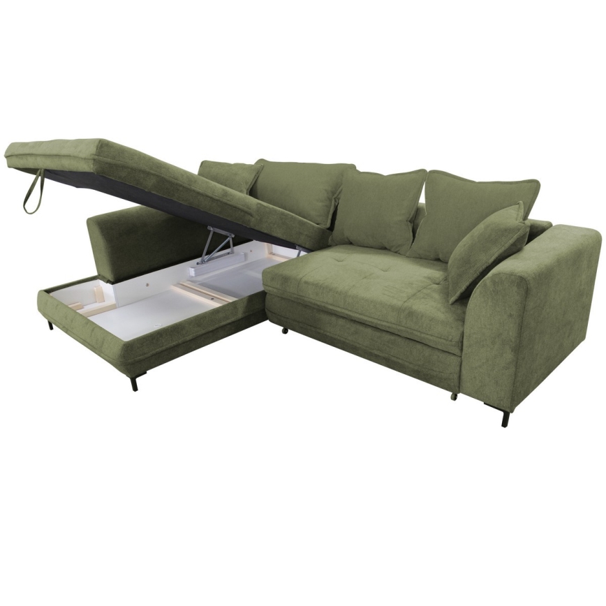 Eck-Schlafsofa mit Stauraum in L-Form LAGOA links grün