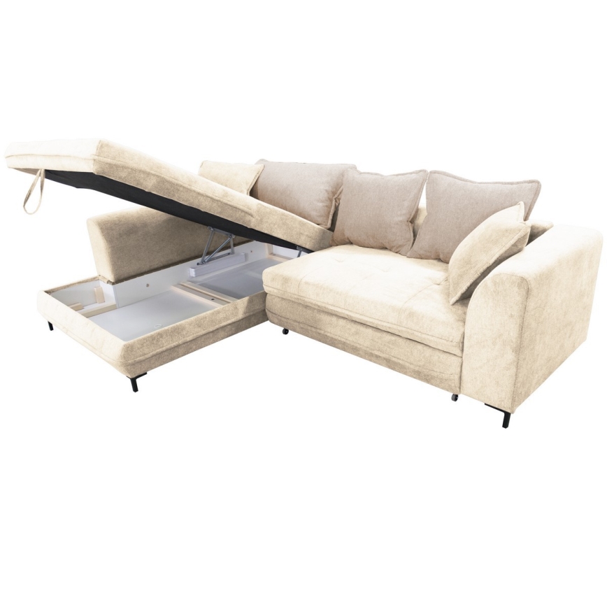 Eck-Schlafsofa mit Stauraum in L-Form LAGOA links beige/braun