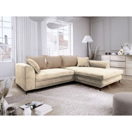 Eck-Schlafsofa mit Stauraum in L-Form LAGOA, rechts, beige/braun
