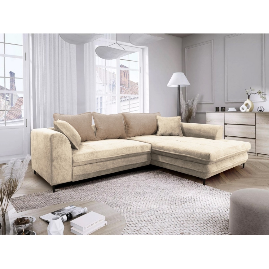 Eck-Schlafsofa mit Stauraum in L-Form LAGOA, rechts, beige/braun