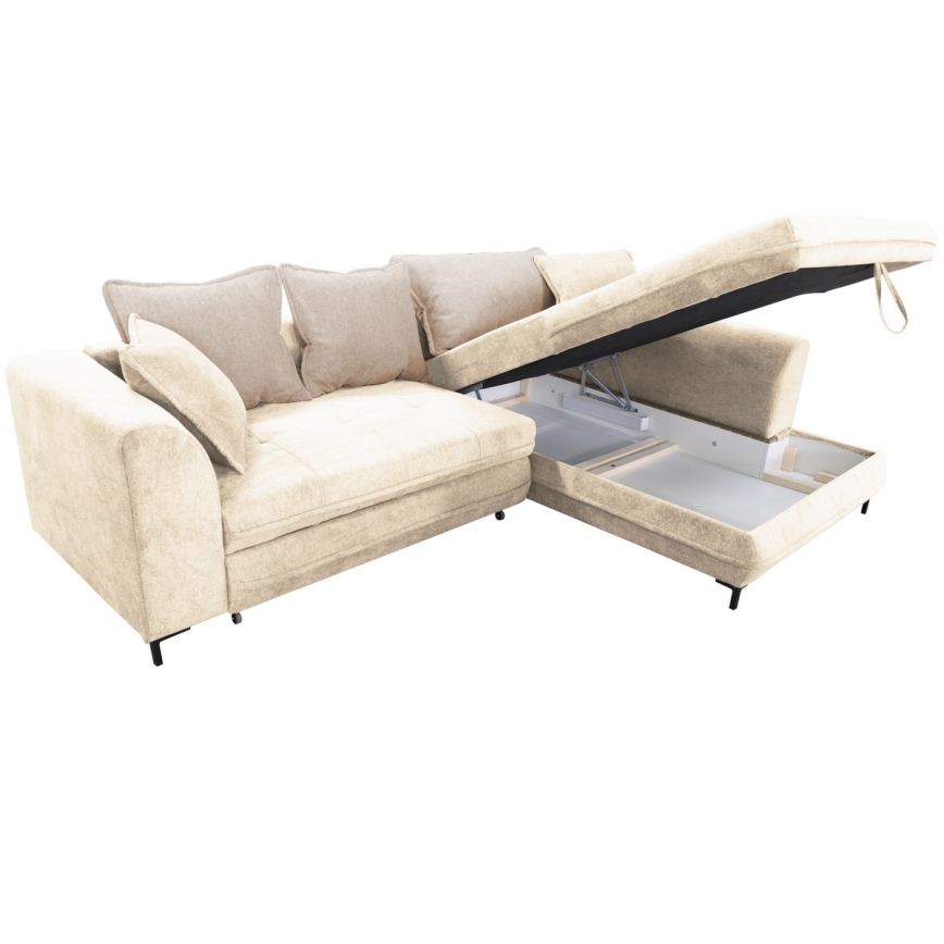 Eck-Schlafsofa mit Stauraum in L-Form LAGOA, rechts, beige/braun