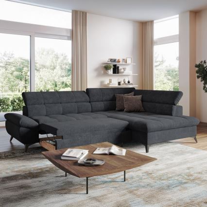 Eck-Schlafsofa MARANO, L-Form, rechts, schwarz