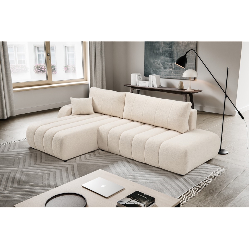 Eck-Schlafsofa mit Stauraum in L-Form DESIO links, beige