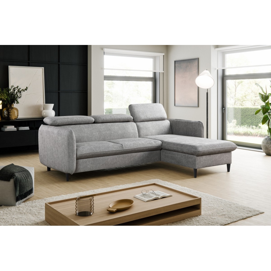 Eck-Schlafsofa in L-Form mit Stauraum NISA, grau, rechts