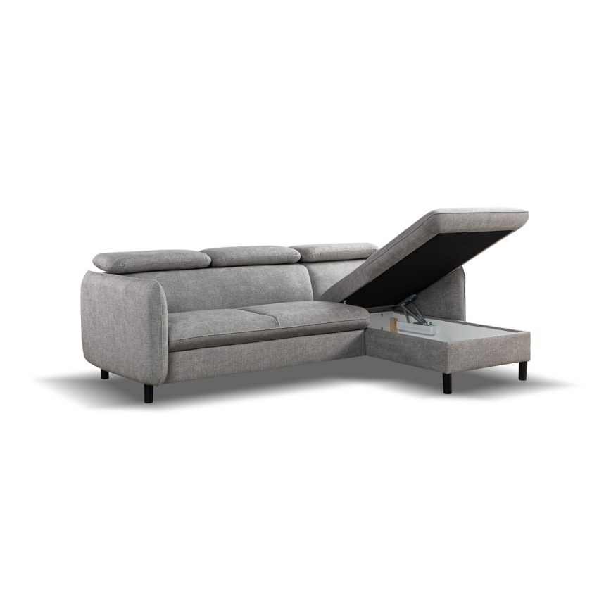 Eck-Schlafsofa in L-Form mit Stauraum NISA, grau, rechts