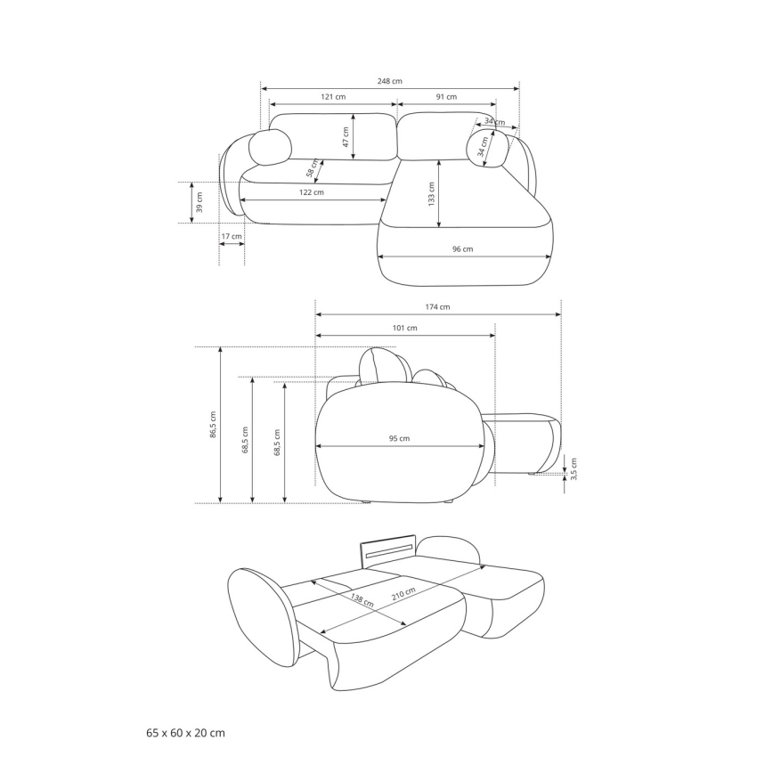 Ecksofa OLBIA mit Schlaffunktion und Stauraum, L-Form, links, beige