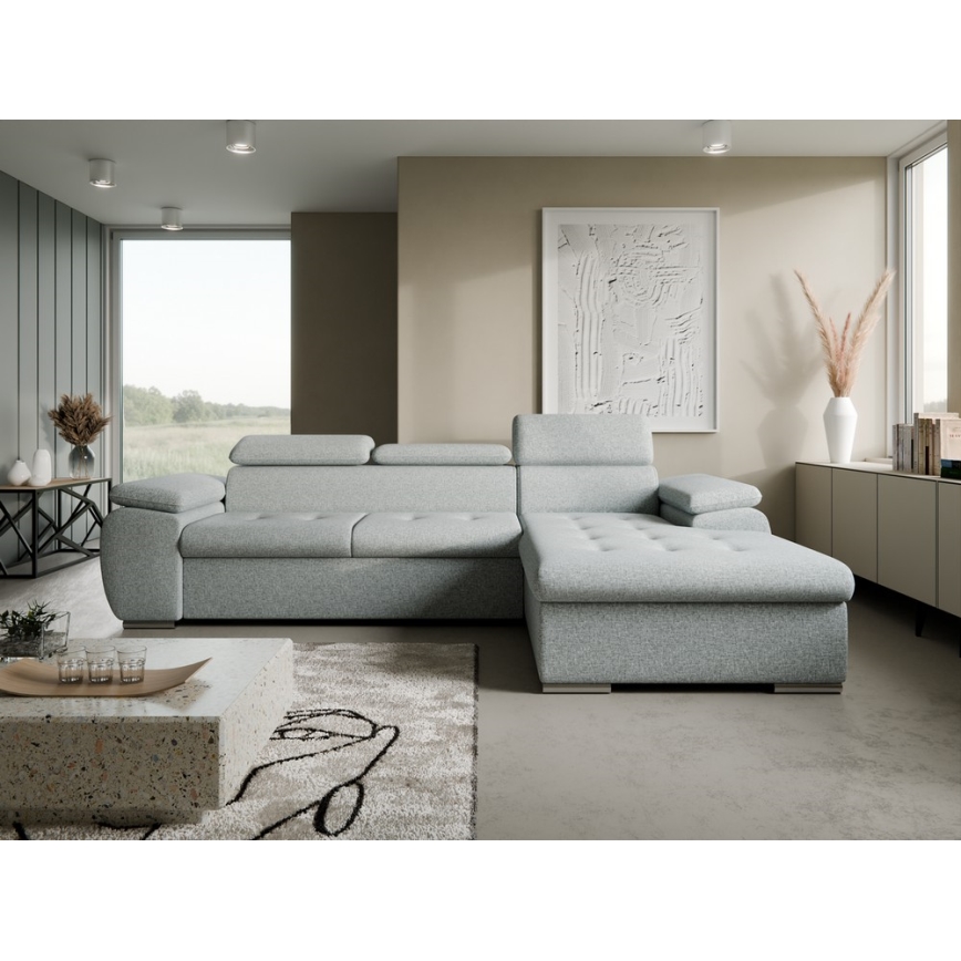 Eck-Schlafsofa in L-Form mit Stauraum PADUA, grau, rechts