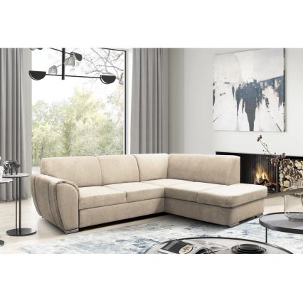 Eck-Schlafsofa mit Stauraum in L-Form SERPA, rechts, beige