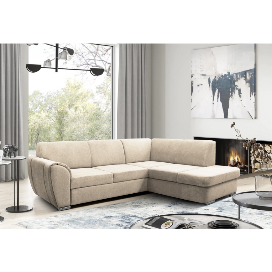 Eck-Schlafsofa mit Stauraum in L-Form SERPA, rechts, beige