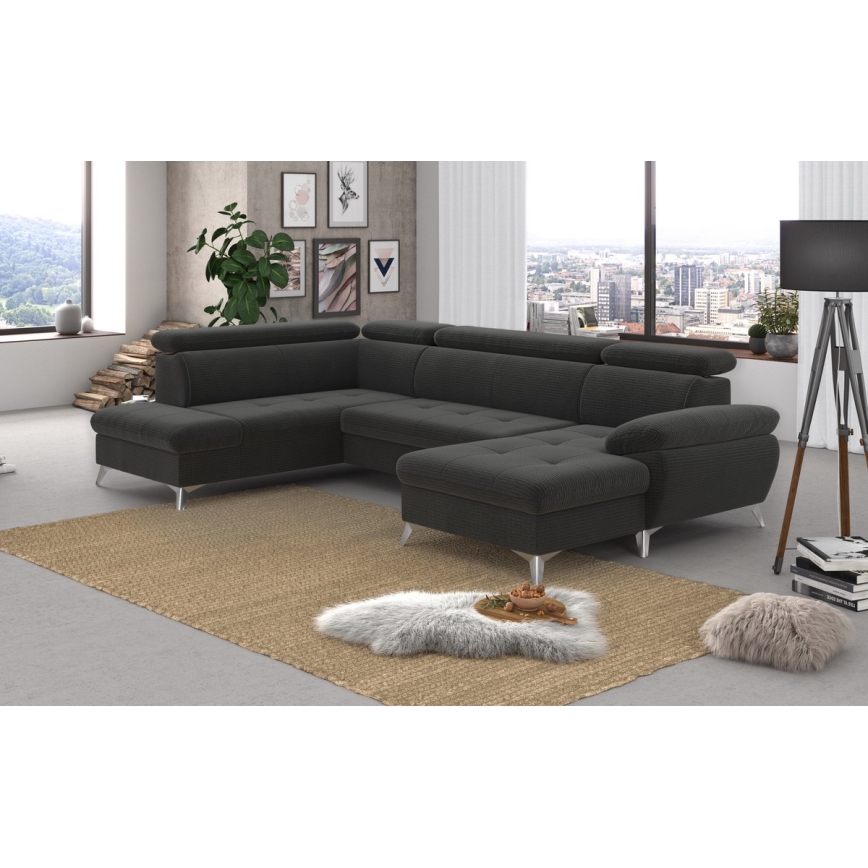 Eck-Schlafsofa mit Stauraum in U-Form CATANIA links, Graphit
