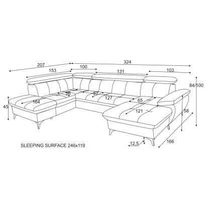 Eck-Schlafsofa mit Stauraum in U-Form CATANIA links, Graphit