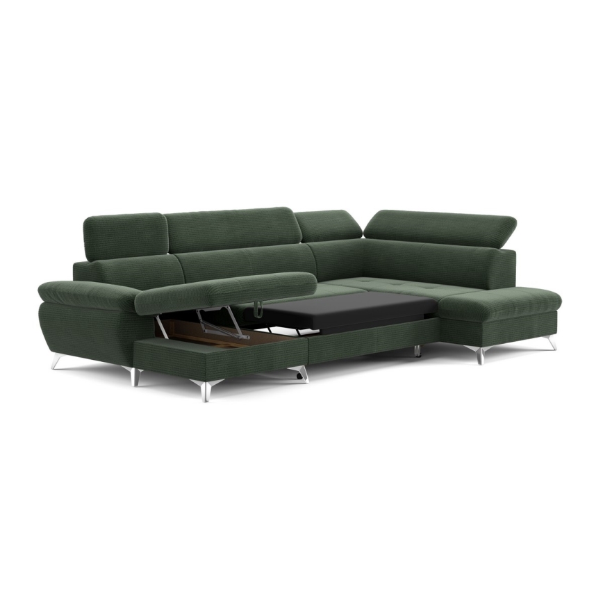 Eck-Schlafsofa mit Stauraum in U-Form CATANIA, rechts, grün