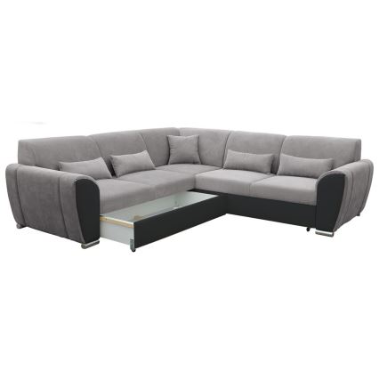 Ecksofa VISEU mit Schlaffunktion und Stauraum, L‑Form, links, grau/schwarz