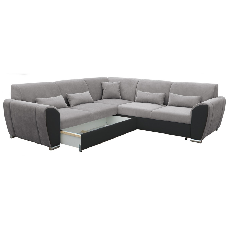Ecksofa VISEU mit Schlaffunktion und Stauraum, L‑Form, links, grau/schwarz