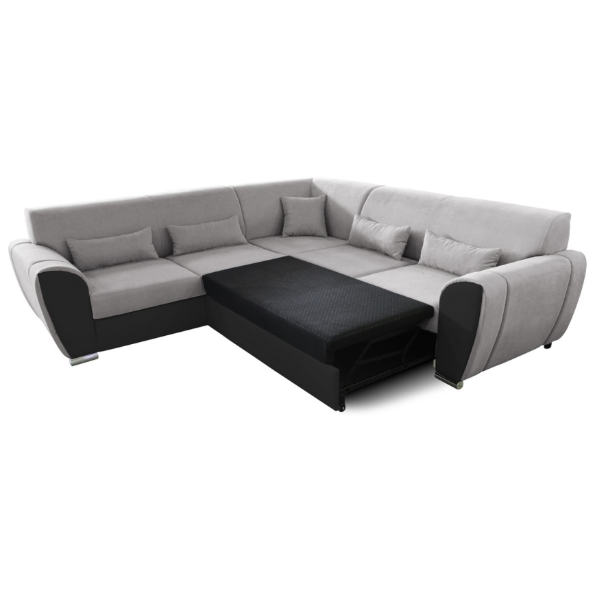 Ecksofa VISEU mit Schlaffunktion und Stauraum, L‑Form, links, grau/schwarz