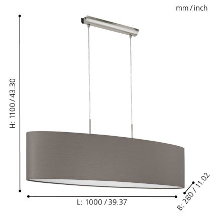 Eglo 31587 - Hängeleuchte PASTERI mit Seil, 2xE27/60W/230V