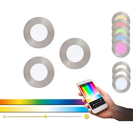 Eglo - 3er-Set RGB-dimmbare Einbauleuchten FUEVA-C 1x LED/3W/230V Ø 8,5 cm