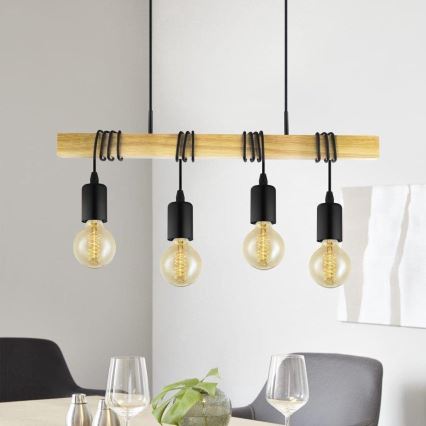 Eglo 33378 - LED-Hängeleuchte TOWNSHEND 4xE27/4W/230V 2200K beige/schwarz