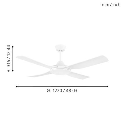 Eglo - Deckenventilator 52W/230V mit Fernbedienung, weiß