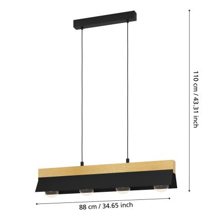 Eglo - Hängeleuchte an Seil 4xE27/40W/230V