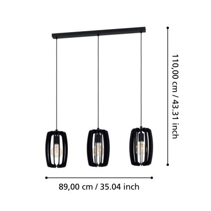 Eglo - Deckenleuchte an Kabel 3xE27/40W/230V schwarz