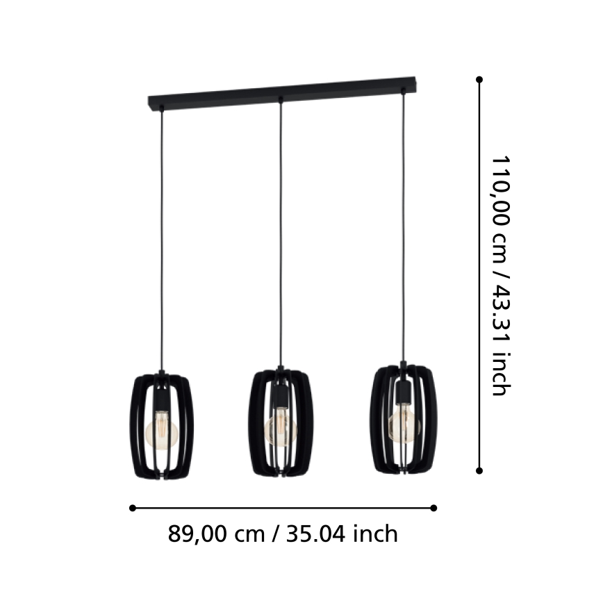 Eglo - Deckenleuchte an Kabel 3xE27/40W/230V schwarz
