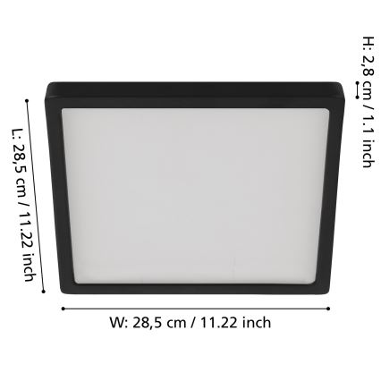 Eglo - LED-dimmbare Deckenleuchte LED/20,5W/230V schwarz 28,5x28,5 cm