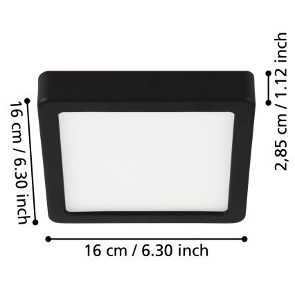 Eglo - LED-Badezimmer-Deckenleuchte LED/11W/230V IP44 schwarz 16x16 cm