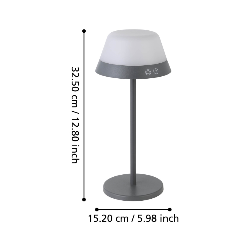 Eglo - LED RGBW dimmbare Touch-Außenleuchte 2in1 LED/1,5W/5V 2600 mAh IP54 grau