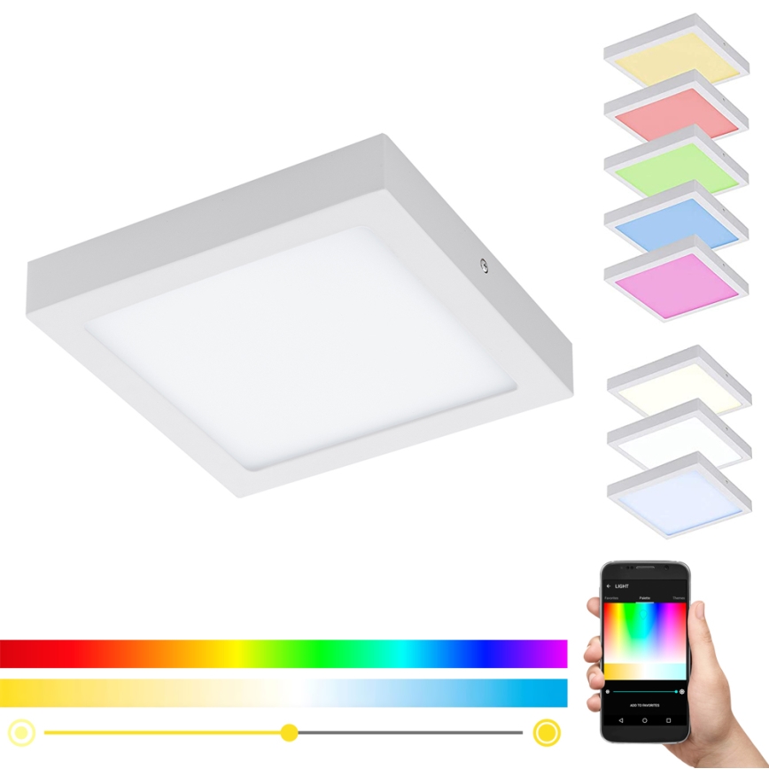 Eglo - LED RGBW dimmbare Deckenleuchte FUEVA-C LED/15,6W/230V Bluetooth 22,5x22,5 cm