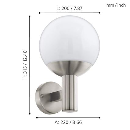 Eglo - LED dimmbares Außenwandleuchte NISIA-C 1xE27/9W/230V IP44