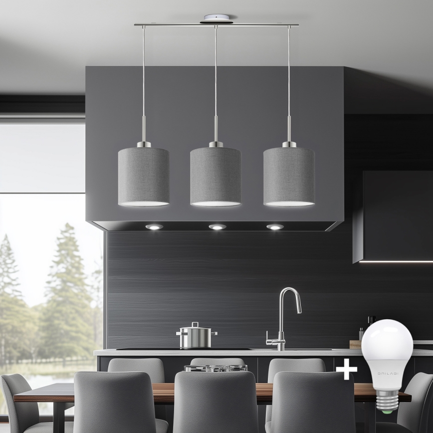 Eglo - LED Hängeleuchte an Kabel TUNJA 3xE27/60W/230V grau