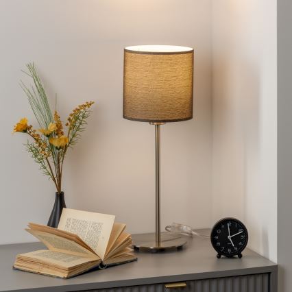 Eglo - LED Tischlampe TUNJA 1xE27/60W/230V 38,5 cm mattchrom/braun