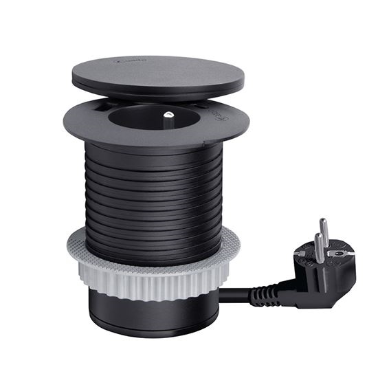 Einbausteckdose mit 10 W kabellosem Laden, 1x Steckdose + USB-A & USB-C, schwarz