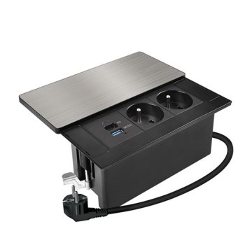 Einbausteckdose mit kabellosem Laden 65W, 2 Steckdosen + USB-A + USB-C
