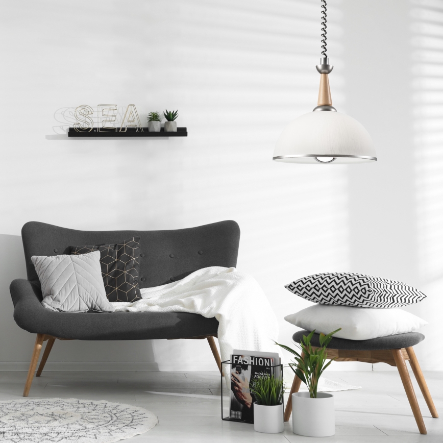 Einziehbarer Kronleuchter CHIARA 1xE27/60W/230V silber/beige/Buche
