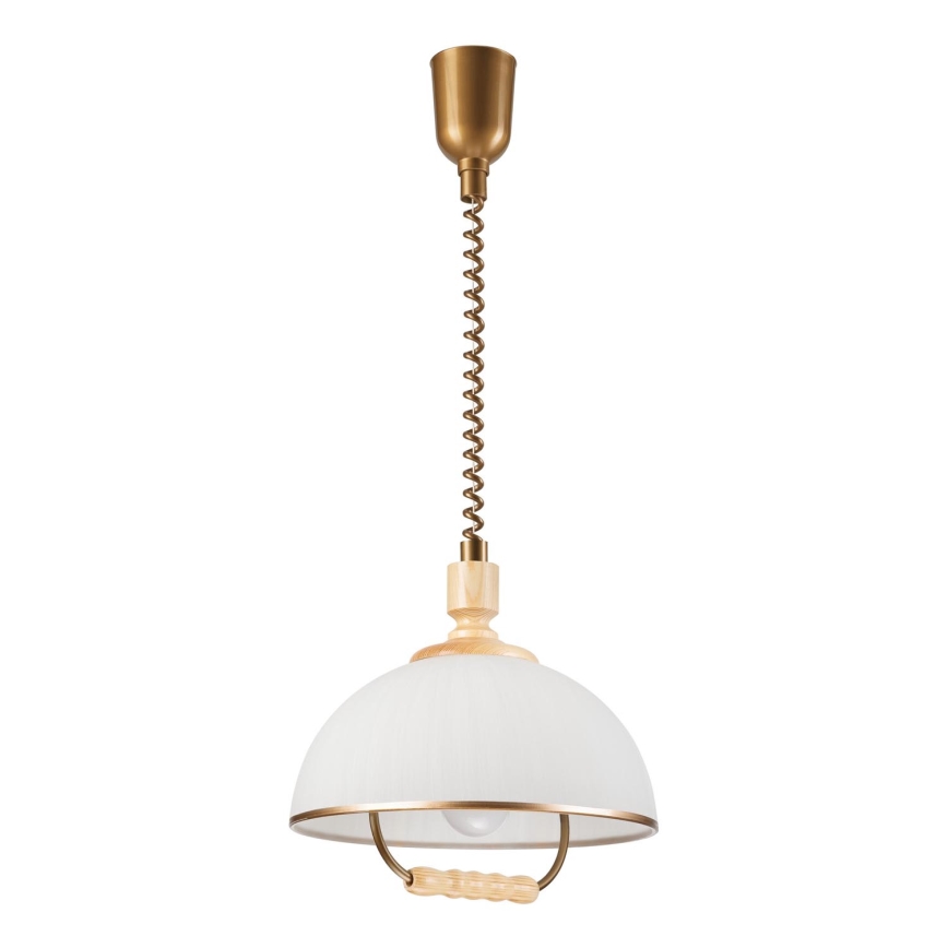 Einziehbarer Kronleuchter RAMONA 1xE27/60W/230V Beige/Hellbraun/Kiefer