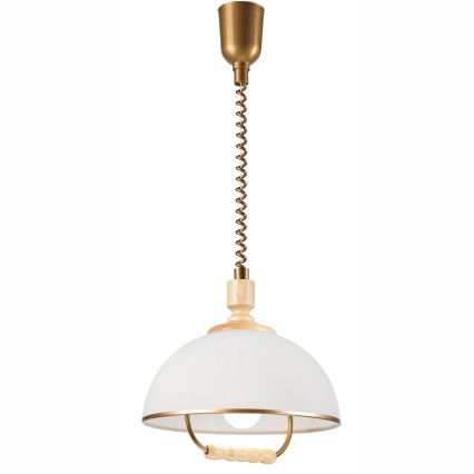Einziehbarer Kronleuchter RAMONA 1xE27/60W/230V Beige/Hellbraun/Kiefer