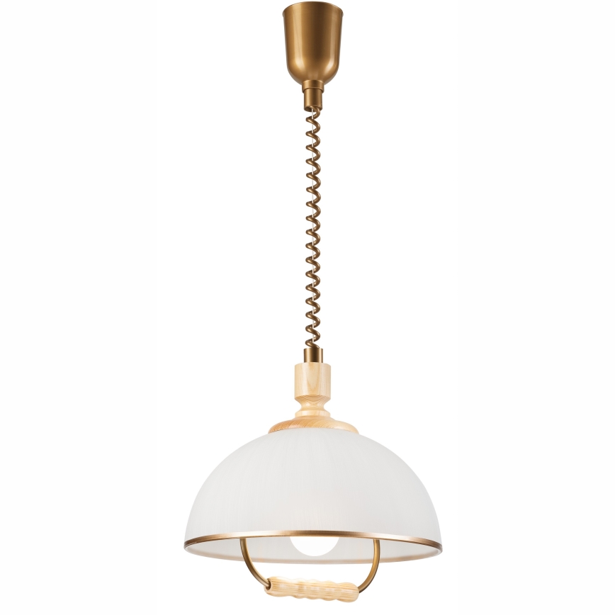 Einziehbarer Kronleuchter RAMONA 1xE27/60W/230V Beige/Hellbraun/Kiefer