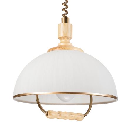 Einziehbarer Kronleuchter RAMONA 1xE27/60W/230V Beige/Hellbraun/Kiefer