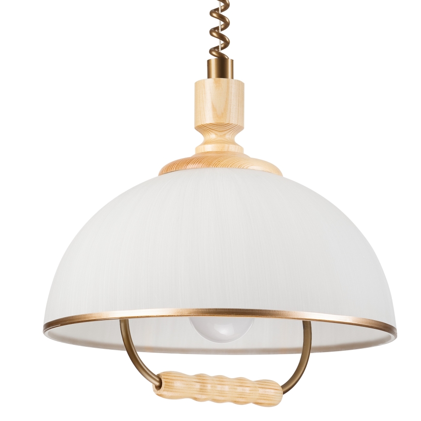 Einziehbarer Kronleuchter RAMONA 1xE27/60W/230V Beige/Hellbraun/Kiefer