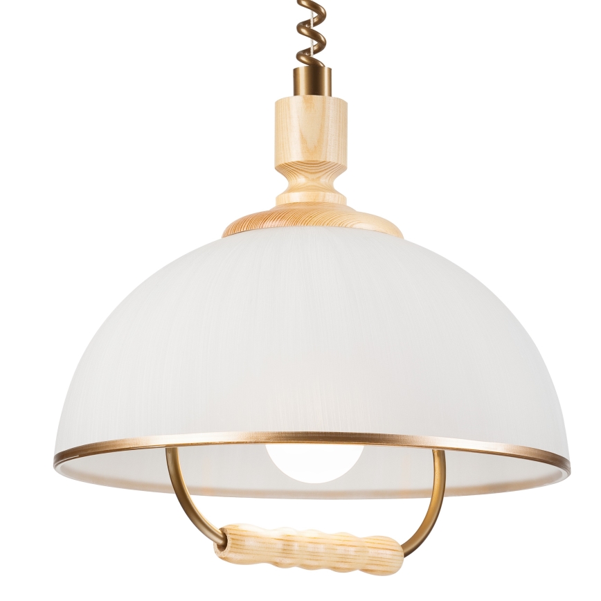 Einziehbarer Kronleuchter RAMONA 1xE27/60W/230V Beige/Hellbraun/Kiefer
